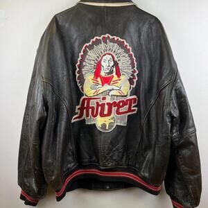 Vintage Avirex Senecas Varsity Leather Jacket Size 4XL Native America Indian